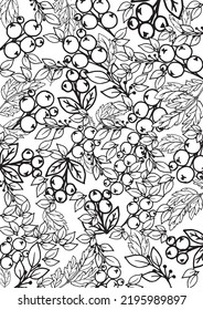 Antistress, coloring page, for relaxation with small apples and many leaves