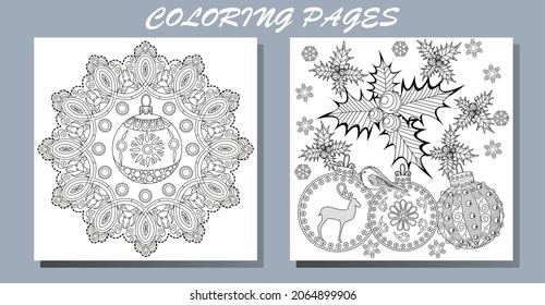 Antistress freehand sketch drawing with doodle and zentangle elements. Holiday christmas stickers. Cute Christmas background for wallpaper, gift paper, pattern fills, textile, greetings cards.