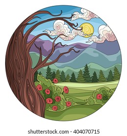 antistress garden coloring round in color