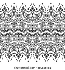 Anti-stress pictures. Patterns with a free hand. Vinyl sticker,stencils and textile elements for interior design. Horizontal seamless zentangle ornament.Vector seamless illustration. 