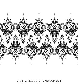 Anti-stress pictures. Patterns with a free hand. Vinyl sticker,stencils and textile elements for interior design. Horizontal seamless zentangle ornament.Vector seamless illustration. 