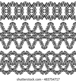Anti-stress pictures. Patterns with a free hand. Vinyl sticker,stencils and textile elements for interior design. Horizontal seamless zentangle ornament.Vector seamless illustration. 