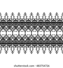 Anti-stress pictures. Patterns with a free hand. Vinyl sticker,stencils and textile elements for interior design. Horizontal seamless zentangle ornament.Vector seamless illustration. 