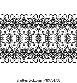 Anti-stress pictures. Patterns with a free hand. Vinyl sticker,stencils and textile elements for interior design. Horizontal seamless zentangle ornament.Vector seamless illustration. 