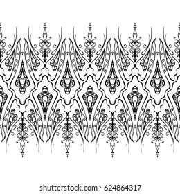 Anti-stress pictures. Patterns with a free hand. Vinyl sticker,stencils and textile elements for interior design. Horizontal seamless zentangle ornament.Vector seamless illustration. 