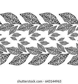 Anti-stress pictures. Patterns with a free hand. Vinyl sticker,stencils and textile elements for interior design. Horizontal seamless zentangle ornament.Vector seamless illustration. 