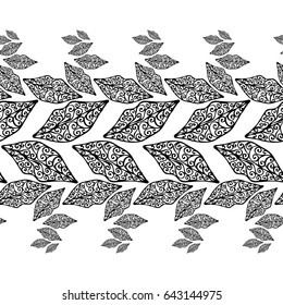 Anti-stress pictures. Patterns with a free hand. Vinyl sticker,stencils and textile elements for interior design. Horizontal seamless zentangle ornament.Vector seamless illustration. 