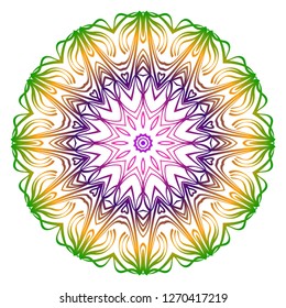 Anti-stress therapy pattern. Mandala. For design backgrounds. Vector illustration. Can be used for textile, greeting card, coloring book, phone case print. Rainbow color
