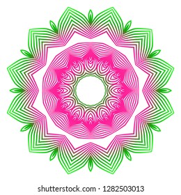 Anti-Stress Therapy Pattern. Mandala. For Design Backgrounds. Vector Illustration. Can Be Used For Textile, Greeting Card, Coloring Book, Phone Case Print. Gradient green, pink color.