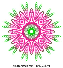 Anti-Stress Therapy Pattern. Mandala. For Design Backgrounds. Vector Illustration. Can Be Used For Textile, Greeting Card, Coloring Book, Phone Case Print. Gradient green, pink color.