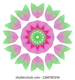 Anti-Stress Therapy Pattern. Mandala. For Design Backgrounds. Vector Illustration. Can Be Used For Textile, Greeting Card, Coloring Book, Phone Case Print. Gradient green, pink color.