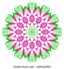 Anti-Stress Therapy Pattern. Mandala. For Design Backgrounds. Vector Illustration. Can Be Used For Textile, Greeting Card, Coloring Book, Phone Case Print. Gradient green, pink color.
