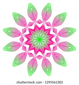 Anti-Stress Therapy Pattern. Mandala. For Design Backgrounds. Vector Illustration. Can Be Used For Textile, Greeting Card, Coloring Book, Phone Case Print. Gradient green, pink color.