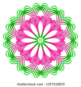 Anti-Stress Therapy Pattern. Mandala. For Design Backgrounds. Vector Illustration. Can Be Used For Textile, Greeting Card, Coloring Book, Phone Case Print. Gradient green, pink color.