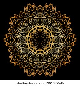 Anti-Stress Therapy Pattern. Mandala. For Design Backgrounds. Vector Illustration. Can Be Used For Textile, Greeting Card, Coloring Book, Phone Case Print. Luxury black, gold color.