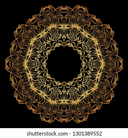 Anti-Stress Therapy Pattern. Mandala. For Design Backgrounds. Vector Illustration. Can Be Used For Textile, Greeting Card, Coloring Book, Phone Case Print. Luxury black, gold color.