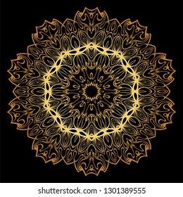 Anti-Stress Therapy Pattern. Mandala. For Design Backgrounds. Vector Illustration. Can Be Used For Textile, Greeting Card, Coloring Book, Phone Case Print. Luxury black, gold color.