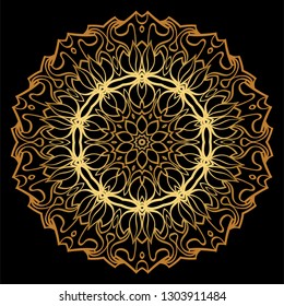 Anti-Stress Therapy Pattern. Mandala. For Design Backgrounds. Vector Illustration. Can Be Used For Textile, Greeting Card, Coloring Book, Phone Case Print. Luxury black, gold color.