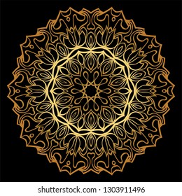 Anti-Stress Therapy Pattern. Mandala. For Design Backgrounds. Vector Illustration. Can Be Used For Textile, Greeting Card, Coloring Book, Phone Case Print. Luxury black, gold color.