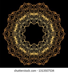 Anti-Stress Therapy Pattern. Mandala. For Design Backgrounds. Vector Illustration. Can Be Used For Textile, Greeting Card, Coloring Book, Phone Case Print. Luxury black, gold color.