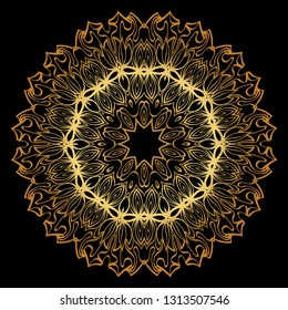 Anti-Stress Therapy Pattern. Mandala. For Design Backgrounds. Vector Illustration. Can Be Used For Textile, Greeting Card, Coloring Book, Phone Case Print. Luxury black, gold color.