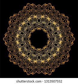 Anti-Stress Therapy Pattern. Mandala. For Design Backgrounds. Vector Illustration. Can Be Used For Textile, Greeting Card, Coloring Book, Phone Case Print. Luxury black, gold color.