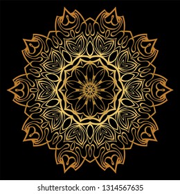 Anti-Stress Therapy Pattern. Mandala. For Design Backgrounds. Vector Illustration. Can Be Used For Textile, Greeting Card, Coloring Book, Phone Case Print. Luxury black, gold color.