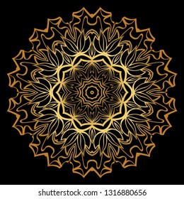 Anti-Stress Therapy Pattern. Mandala. For Design Backgrounds. Vector Illustration. Can Be Used For Textile, Greeting Card, Coloring Book, Phone Case Print. Luxury black, gold color.