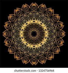 Anti-Stress Therapy Pattern. Mandala. For Design Backgrounds. Vector Illustration. Can Be Used For Textile, Greeting Card, Coloring Book, Phone Case Print. Luxury black, gold color.
