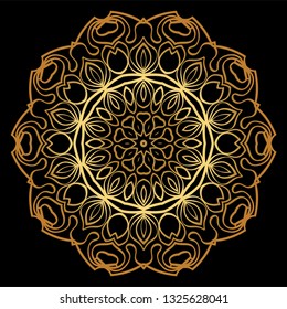 Anti-Stress Therapy Pattern. Mandala. For Design Backgrounds. Vector Illustration. Can Be Used For Textile, Greeting Card, Coloring Book, Phone Case Print. Luxury black, gold color.