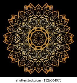 Anti-Stress Therapy Pattern. Mandala. For Design Backgrounds. Vector Illustration. Can Be Used For Textile, Greeting Card, Coloring Book, Phone Case Print. Luxury black, gold color.