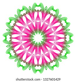 Anti-Stress Therapy Pattern. Mandala. For Design Backgrounds. Vector Illustration. Can Be Used For Textile, Greeting Card, Coloring Book, Phone Case Print. Gradient green, pink color.