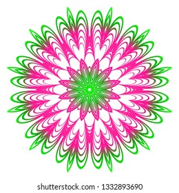 Anti-Stress Therapy Pattern. Mandala. For Design Backgrounds. Vector Illustration. Can Be Used For Textile, Greeting Card, Coloring Book, Phone Case Print. Gradient green, pink color.