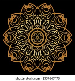 Anti-Stress Therapy Pattern. Mandala. For Design Backgrounds. Vector Illustration. Can Be Used For Textile, Greeting Card, Coloring Book, Phone Case Print. Luxury black, gold color.