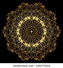 Anti-Stress Therapy Pattern. Mandala. For Design Backgrounds. Vector Illustration. Can Be Used For Textile, Greeting Card, Coloring Book, Phone Case Print. Luxury black, gold color.