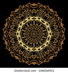 Anti-Stress Therapy Pattern. Mandala. For Design Backgrounds. Vector Illustration. Can Be Used For Textile, Greeting Card, Coloring Book, Phone Case Print. Luxury black, gold color.