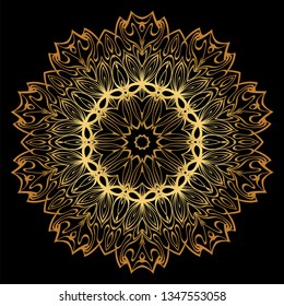 Anti-Stress Therapy Pattern. Mandala. For Design Backgrounds. Vector Illustration. Can Be Used For Textile, Greeting Card, Coloring Book, Phone Case Print. Luxury black, gold color.