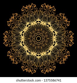 Anti-Stress Therapy Pattern. Mandala. For Design Backgrounds. Vector Illustration. Can Be Used For Textile, Greeting Card, Coloring Book, Phone Case Print. Luxury black, gold color.