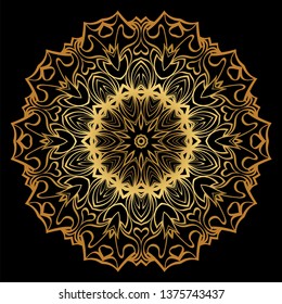 Anti-Stress Therapy Pattern. Mandala. For Design Backgrounds. Vector Illustration. Can Be Used For Textile, Greeting Card, Coloring Book, Phone Case Print. Luxury black, gold color.