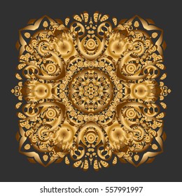 Anti-stress therapy pattern. Unusual flower shape oriental line. Vector outline Mandala on gray background. Weave design element. Yoga logo, background for meditation poster. Decorative round ornament