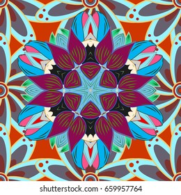 Anti-stress therapy pattern. Vector outline Mandala on colorful background. Unusual flower shape oriental line. Decorative round ornament. Yoga logo, background for meditation poster.design element