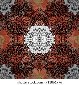 Anti-stress therapy pattern. Weave design element. Yoga logo, background for meditation poster. Decorative round ornament. Unusual flower shape oriental line. Vector outline Mandala on pink background