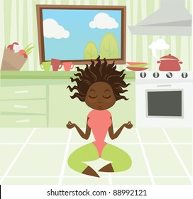 anti-stress time on your kitchen, vector cartoon illustration