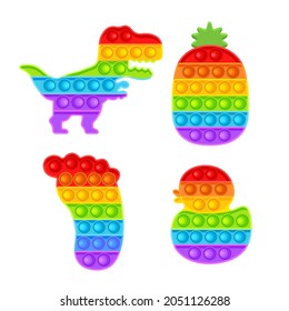 Anti-stress toy. Dinosaur, pineapple, leg, duck. Set. Vector illustration