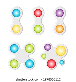 Antistress trendy toys fidget sensory pop it and simple dimple. Colorful Silicone bubbles. Fashion keychains simple dimple of various shapes. To Relieve Stress. Vector illustration on white background