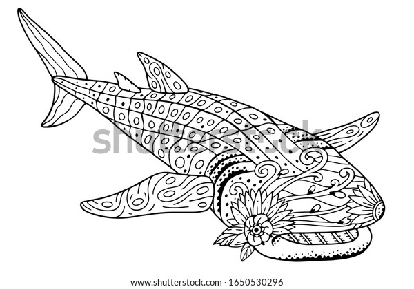 antistress whale shark coloring book beautiful stock vector