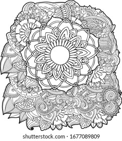 Antistress zentangle adult colouring book page