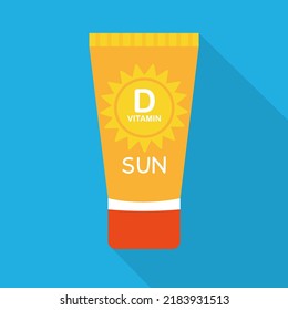 Crema corporal anti-quemadura solar con vitamina D en un fondo azul. Ilustración del vector