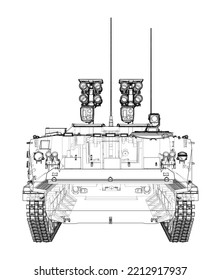 Anti-tank armored car. Vector rendering of 3d. Wire-frame style. The layers of visible and invisible lines are separated
