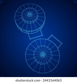 Panzerabwehrmine. In: Army Explosive Weapon. Militärisches Objekt. Vektorgrafik. Wireframe Low Poly Mesh Vektor-Illustration